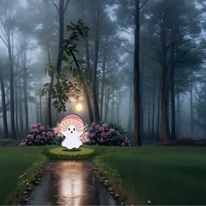 Cute Ghost w/ Pink Flowers Pin Brooch Badge Occult Spooky 👻 Emo 🖤 Goth Whimsical